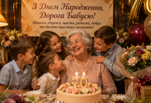 Онуки вітають бабусю з днем народження