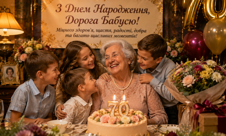 Онуки вітають бабусю з днем народження